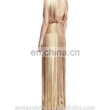 Amigo 2017 New Style Selena Foil Draped Bandage Dress Tassel Backless Bandage Gown Maxi Dress photo-2