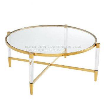 Best Selling Round Acrylic Coffee Table With Stainless Steel Electroplated Titanium Frame