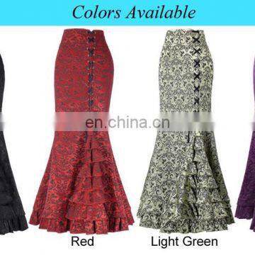 Belle Poque Women Vintage Retro Victorian Style Ruffled Jacquard Fishtail Mermaid Black Long Maxi Skirt BP000204-1 photo-6