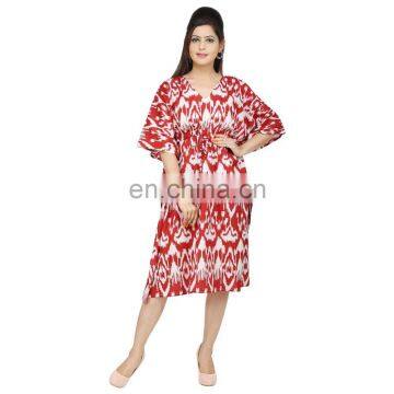 Indian 100%Cotton Hand Block Women's Wear Maxi Dress Kimono Sleeves Knee Length Kaftan