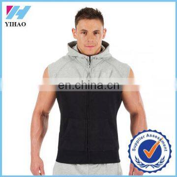 Trade Assurance Yihao 2016 Wholesale Mens Fitness Zip Sleeveless Sportswear Hooded Gym Wear Sweatshirt Hoodie