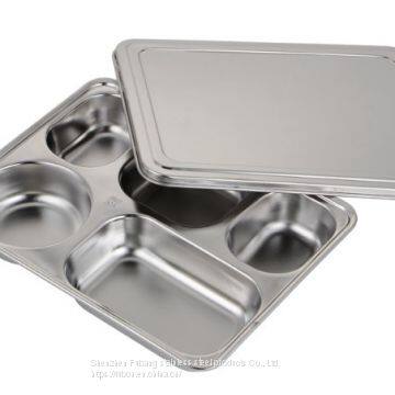 304 Stainless Steel 5 Compartments Restaurant School Canteen 5 compartment divided stainless steel mess lunch dinner snack plate fast food container tray