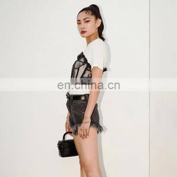 TWOTWINSTYLE Shirt Female o Neck Large Size Loose Casual Tank Patchwork Lace Fashion New photo-5