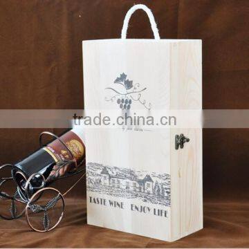 Custom logo and color unfinished 2 bottle wine box wood with handle