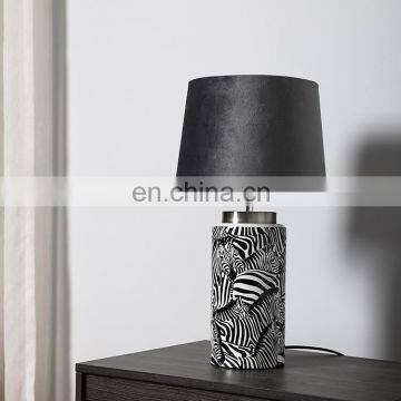 Creative Nordic Design Zebra Pattern Cylinder Shape Ceramic Material Hotel Table Lamp for Home Decor photo-2