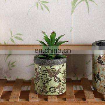 Factory direct sale cheap butterfly relief pattern design ceramic succulent flower planters green for home decor