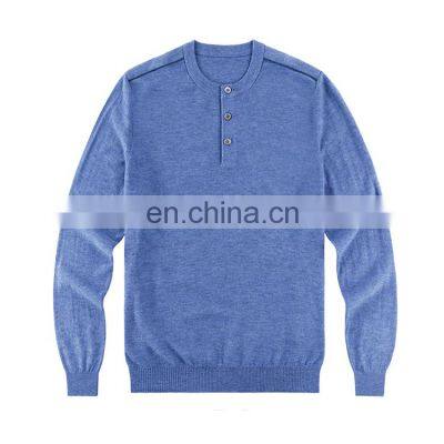 Merino Wool Cashmere Blend Knitted Mens Henley Sweater Shirt photo-3