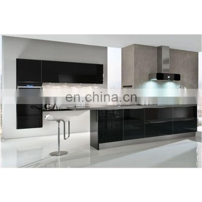 Modern Black High Gloss Lacquer Finish Handle less German kitchen