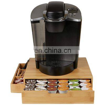 Wholesale Bamboo 36 Capacity K-Cup Single Serve Coffee Pod Drawer with Side Condiment Caddy Organizer