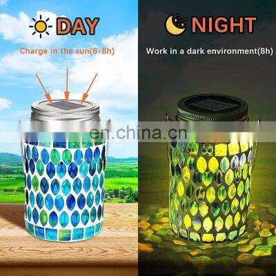 Mosaic Lantern Solar Light Outdoors Glass Mason Jar Lights Solar Hanging Light Waterproof Solar Table Lamp Solar Night Light photo-4