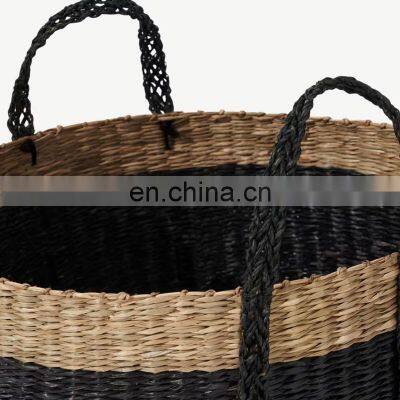 Black Seagrass Laundry Basket With Carring Handle Customized Color Hot Deals Hamper Storage Basket Wholesale