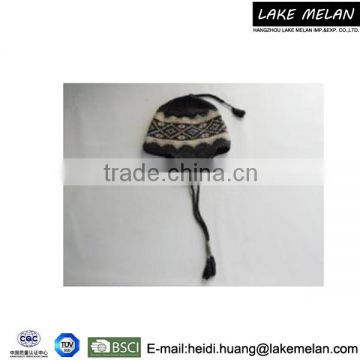 Hot Selling 100% Acrylic Knitted Earflap Hat With Jacquard Pattern In Grey