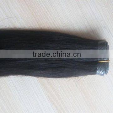 Thick End Black Natural Black Color Handtied Seamless PU Skin Weft Brazilian Human Hair photo-2