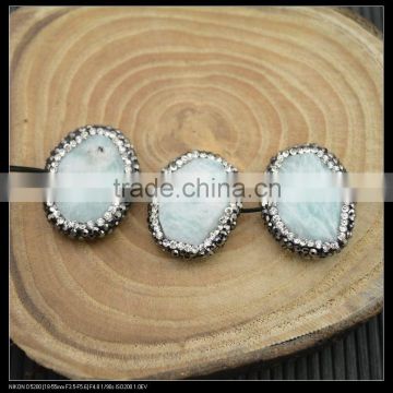 Wholesale LFD-0034B Druzy Aqua Amazonite Stone Pave Rhinestone Crystal Connector Beads For Making Bracelet