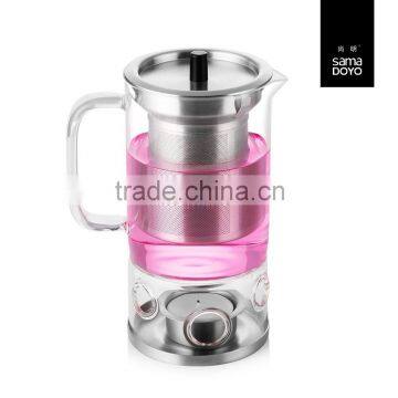 SAMADOYO Heat Resistant Glass Teapot With Warmer, Teapot With Candle Heater