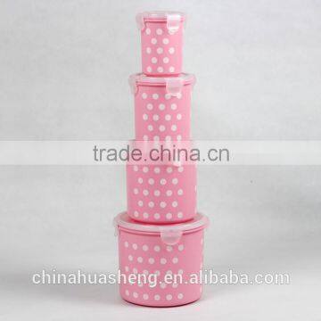 PP Food Grade Round Shape Storage Container Set BPA Free Polka Dot Food Container Lunch Box Set of 4 photo-3