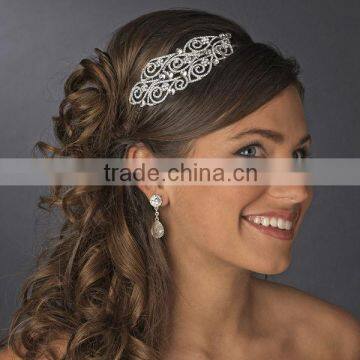 Antique Silver Side Accented Rhinestone Headpiece Bridal Headband