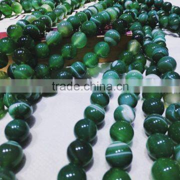 Polished Green Agate Natural Gemstone Striped Agate Round Beads photo-4
