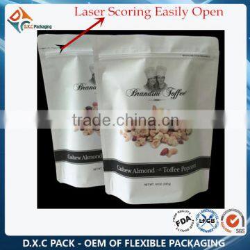 Easily Open Laser Scoring Stand Up Pouch With Resealable Ziplock