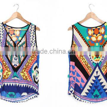 Women Summer New Design Casual Geometric Printed Sleeveless Tops photo-5