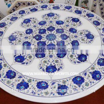 White Marble Lapis Lazuli Table Top