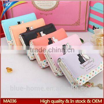 Multi color selection Short brand woman fancy clutch purse Girls Students cat change wallets