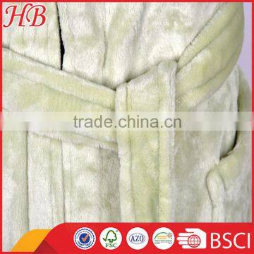 Green Flannel Fleece Ladies Bathrobe With Emb and Shawl Collar, Factory Direct Sale , Sleepwear With Low Price photo-2