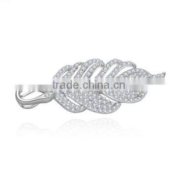 Patinum Plated Elegant Luxury Leaf Brooch With AAA+ Cubic Zircon Micro Pave Setting for Women and Men i