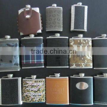 Stainless steel Hip flask with Various different leather wrap