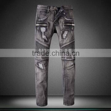 Europe jeans type streetwear men gender ripped jeans pants denim trousers motorcycle biker jeans