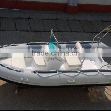 New 4.8m light grey Fibreglass Inflatable Boat for water sports made in China with center console and roll bar