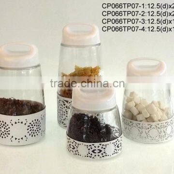 CP066TP07 round glass jar with metal casing
