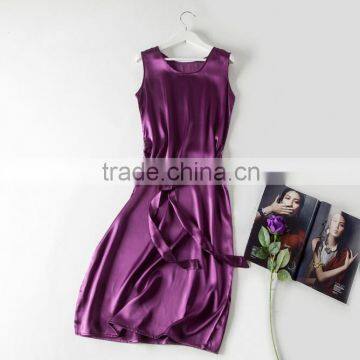 Pure 100%mulberry silk dress in solid color, softer and comfortable ladies dress