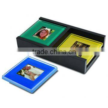 Colorful square photo frame glass cup coaster for home decoration