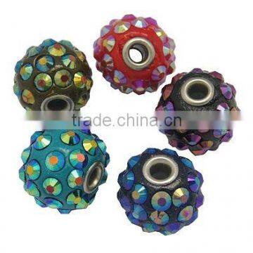 Handmade Indonesia Beads, with Brass Core, Round, Multicolor, about 26mm in diameter, 21mm thick, hole: 4mm(CLAY-G063)