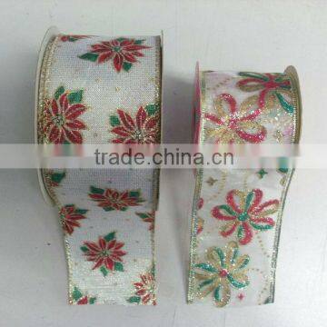 HOT SALE! Gold Wired Edge Fabric Decorative Ribbon for X'mas Present Packaging Decorations