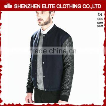 mens fashion leather sleeve baseball jacket custom made