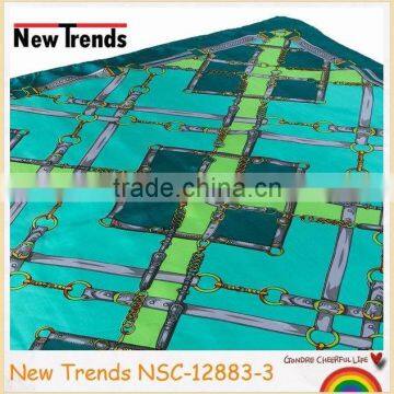 Fashion green & blue combo chain pattern imitate silk square neck scarf 90*90 cm