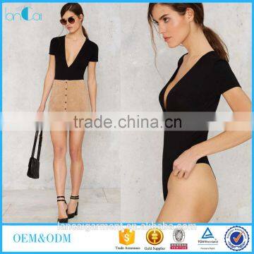 One Two V-Neck Bodysuit Black Suit For Office Women