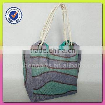 Paper straw and polyester bag women shopping handbag cotton handle