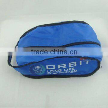 Blue travel shoe bag with air hole