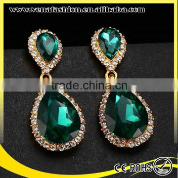 peacock color good quality colorful artificial crystal women earrings