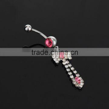 Multi Clear Gems Paved With Pink CZ in the Middle Charms Dangle Belly Button Naval Ring.