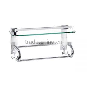 Chinese quality hotel style polished bathroom wall mounted alloy glass bathroom shelf