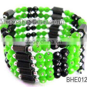 Fake rhinestone plastic hematite beads elastic bangle