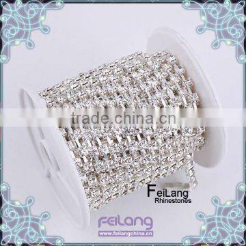 Crystal clear rhinestone cup chain silver base,MOQ 50m paypal accepted,sparse chain