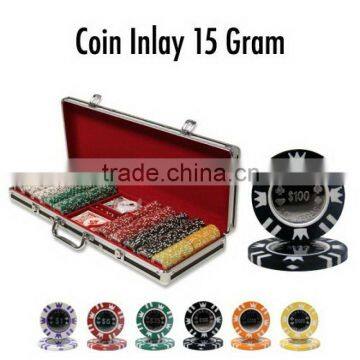 500 piece Casino Coin Inlay Poker Chip Set with Black Aluminum Case