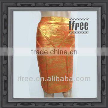 Modern Orange Foil Bandage Skirts For Women Elegant Work Wear