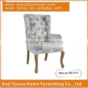 Upholstered dinner chair,With buttons&arms,Rubber wood legs,Butterfly pattern,TB-7117