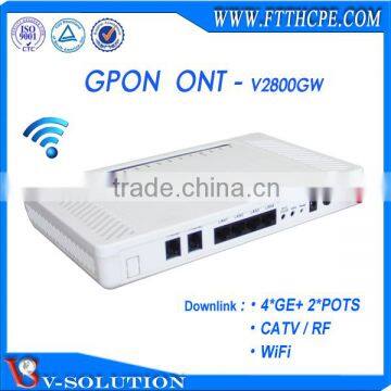 Triple Play 4 Gigabit LAN 2 POTS CATV Ports FTTH GPON ONT Equipment with WIFI